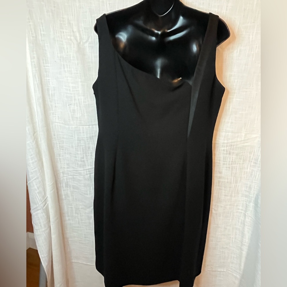 Jones NY Black Sleeveless short cocktail Dress evening wear tuxedo stripe sz 16 - Picture 4 of 5